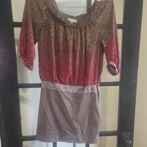 BCBGeneration Feather Pattern Dress in Red and Brown